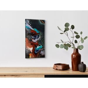 Titled Watchful Woodpecker Original Abstract Acrylic Painting 10X20 on Canvas